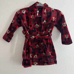 Disney Mickey Mouse Youth Unisex Plush Red and Black Bath Robe Size 2T/3T